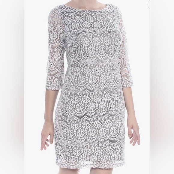 Taupe Lacey Dress| Jessica Howard| W Sz. 14 |Bridal, Winter Formal, Fairycore - Picture 2 of 13